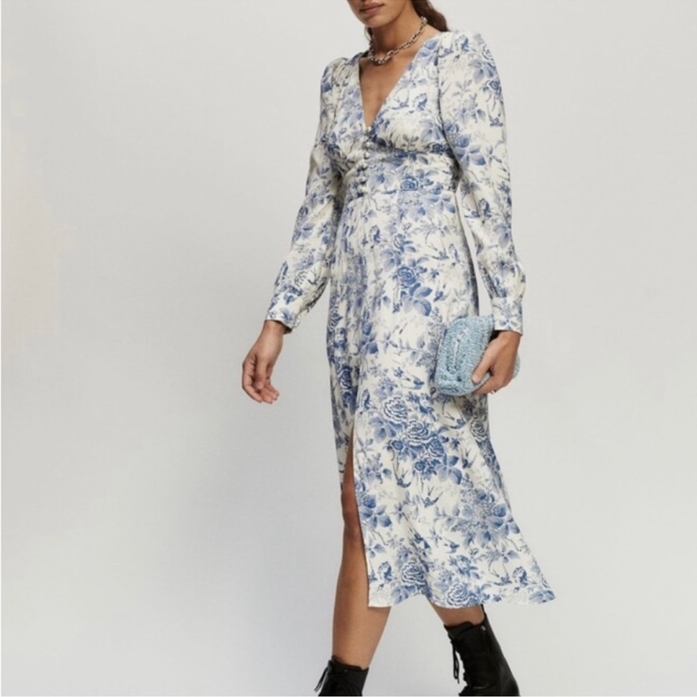Reformation dress midi Everett size 2 pompadour blue white